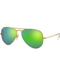 Ray-Ban - Rb3025 Aviator Large Metal Flash Mirrored Sunglasses, Matte Gold/green Flash, 58 Mm - Lyst