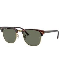 Ray-Ban - Rb3016 Clubmaster Square Sunglasses, Black On Gold/green, 51 Mm - Lyst