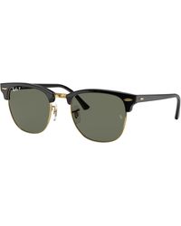 Ray-Ban - Rb3016 Clubmaster Square Sunglasses, Black On Gold/green, 51 Mm - Lyst