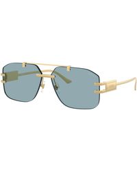 Versace - Lunettes De Soleil Dorées À Plaques Damier - Lyst