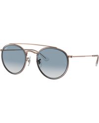 Ray-Ban - Round Double Bridge Sunglasses Bronze-copper Frame Grey Lenses 51-22 - Lyst