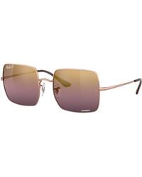 Ray-Ban - Square 1971 Chromance Sunglasses Rose Gold Frame Red Lenses Polarized 54-19 - Lyst