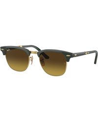 Ray-Ban - Clubmaster Folding Sunglasses Green Frame Brown Lenses 51-21 - Lyst