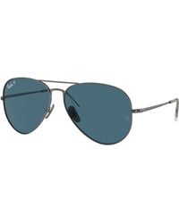 Ray-Ban - Aviator titanium lunettes de soleil monture verres bleu polarisé - Lyst