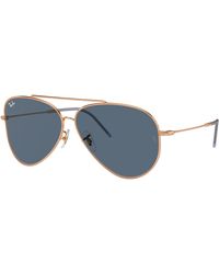 Ray-Ban - Sunglasses Unisex Aviator Reverse - Rose Gold Frame Blue Lenses 59-11 - Lyst