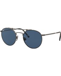 Ray-Ban - Sunglasses Unisex Round Double Bridge Titanium - Pewter Frame Blue Lenses 50-21 - Lyst