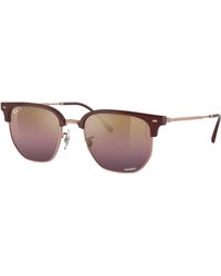 Ray-Ban - New Clubmaster Sunglasses Rose Gold Frame Red Lenses Polarized 55-20 - Lyst