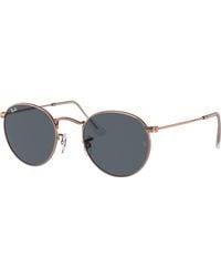 Ray-Ban - Round Metal Sunglasses -copper Frame Blue Lenses - Lyst