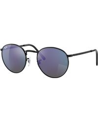 Ray-Ban - New Round Sunglasses Black Frame Blue Lenses 50-21 - Lyst