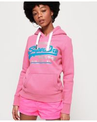 Superdry Sudadera de lona con capucha y logo Vintage - Rosa