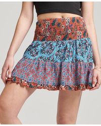 Superdry - Vintage Tiered Mini Skirt Rust Block Print - Lyst