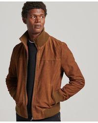 Superdry - Knit Collar Suede Bomber Jacket - Lyst