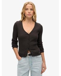 Superdry - Ladies Slim Fit Ribbed Essential Button Through Long Sleeve Top - Lyst