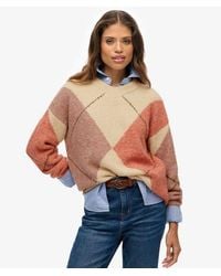 Superdry - Femme Pull Overtaille À Col V Et Motif Losanges Taille - Lyst
