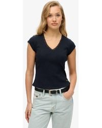 Superdry - Athletic Essentials Lace Trim V-Neck T-Shirt - Lyst
