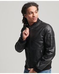 Superdry Hero Leather Biker Jacket in Black for Men | Lyst