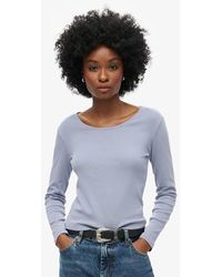 Superdry - Fijngeribde Top Met Laag Uitgesneden Ronde Hals En Lange Mouwen - Lyst