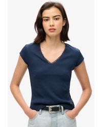 Superdry - & Co Athletic Essentials Lace Trim V-neck Top - Lyst