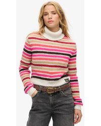 Superdry - Stripe Cropped Roll Neck Jumper White / Ecru Stripe - Size: 12 - Lyst