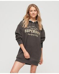 Superdry - Luxe Metallic Logo Hoodie Dress Dark Grey - Lyst