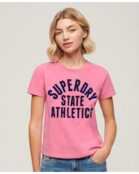 Superdry - Varsity T-shirt Met Flockprint En Aansluitende Pasvorm - Lyst