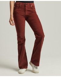 Superdry Mid Rise Slim Cord Flare Jeans - Brown