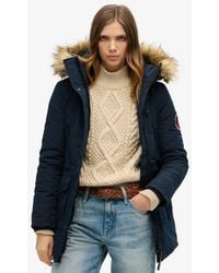 Superdry - & Co Everest Classic Logo Patch Faux Fur Hooded Parka Coat - Lyst