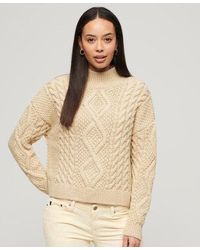 Superdry - Aran Cable Knit Polo Jumper - Lyst