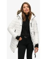 Superdry - Faux Fur Hooded Mid Length Puffer Jacket - Lyst