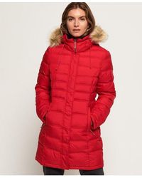 superdry womens core down hooded jacket comet silver