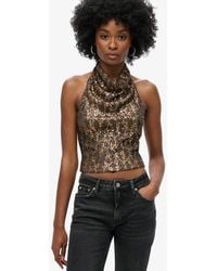 Superdry - Cowl Halter Neck Sequin Top - Lyst