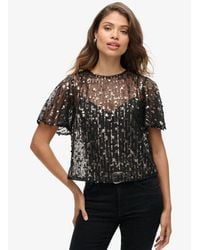 Superdry - & Co Sequin Sheer Short Sleeve Top - Lyst