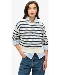 Superdry - & Co Ladies Classic Striped Crochet Cropped Crew Jumper - Lyst