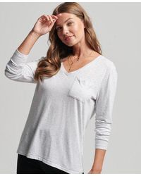 Superdry - Long Sleeve Slub V-Neck Top Ice Marl - Lyst