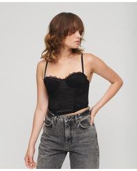 Superdry - Satin And Mesh Lace Corset Top - Lyst