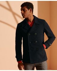 Superdry Foundation Double Breasted Peacoat - Blue