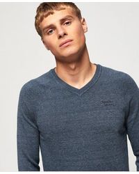 Superdry - Orange Label Cotton Vee Neck Jumper Blue / Buck Blue Grindle - Lyst