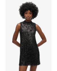 Superdry - Femme Robe Trapèze Courte Sans Manches À Sequins Taille - Lyst