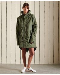 Superdry Microfibre Expedition Longline Parka Coat in Natural