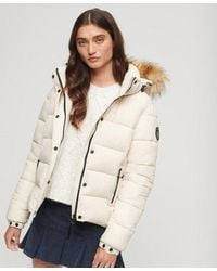 Superdry - Faux Fur Short Hooded Puffer Jacket - Lyst