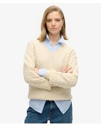 Superdry - & Co Oversized V Neck Cable Knit Jumper - Lyst