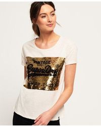 Superdry - Premium Sequin Slim Boyfriend T-Shirt Oatmeal Marl - Lyst