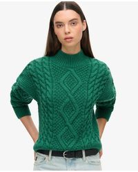 Superdry - & Co Aran Cable Knit Polo Jumper - Lyst