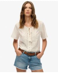 Superdry - Short Sleeve Embroidered Button Top - Lyst