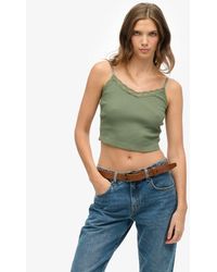 Superdry - & Co Athletic Essentials Lace Trim Cropped Cami Top - Lyst