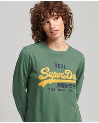 Superdry - Dames imprimé haut à manches longues vintage logo heritage, vert et jaune, taille: 38 - Lyst
