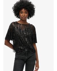 Superdry - Sheer Short Sleeve Sequin Top - Size: 8 - Lyst