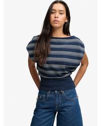 Superdry - Deep Rib Stripe Bardot Top - Lyst