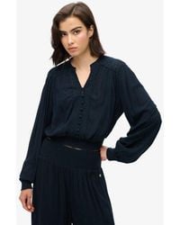 Superdry - & Co Classic Long Sleeve Lace Trim Smocked Blouse - Lyst