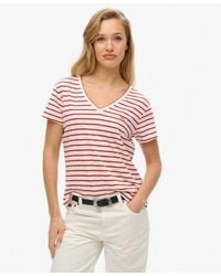 Superdry - Femme T-Shirt Flammé À Logo Brodé Et Col V Taille - Lyst